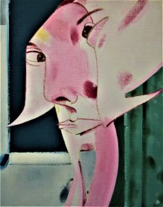 Becci Gemmell as Elizabeth Sydall in front of door. Shakespeare's Globe Theatre.