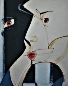 Norah Lopez-Holden as Emott Sydall with love smile. Shakespeare's Globe Theatre.