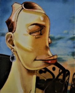 Zora Bishop as Mrs Sheldon with diamond earring. Shakespeare's Globe Theatre